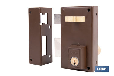 Cofan – Cerradura de Sobreponer de Izquierda | Modelo 56A | Cilindro Ø25 mm | Incluye 3 Llaves | 60 y 70 mm